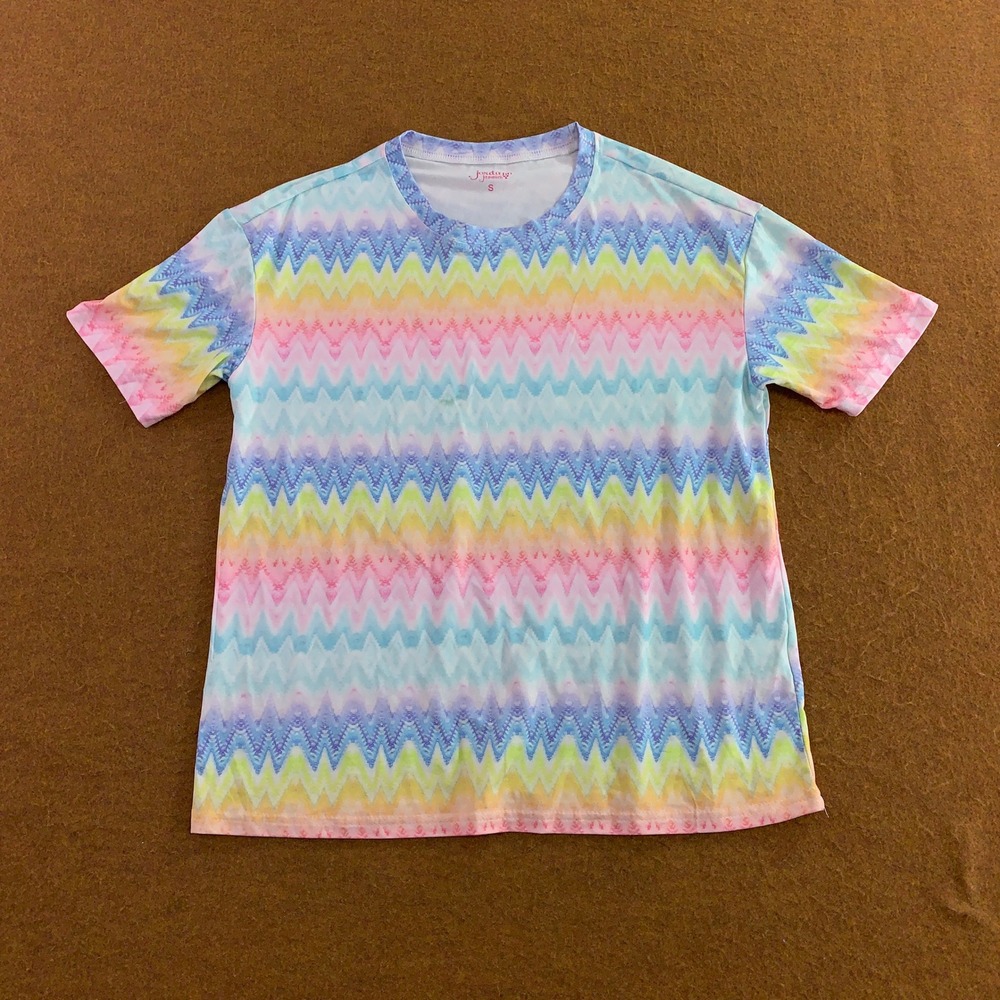 Jordann Jammies Women Small Multicolor Chevron Pastel Rainbow Pajama T-Shirt New